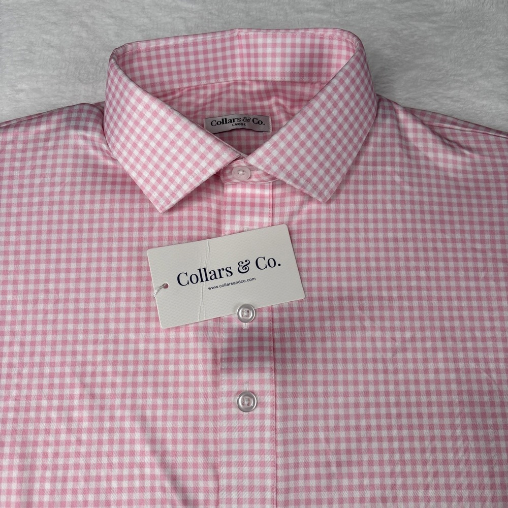 Collars and Co NWT Semi-Spread Collar Polo - Pink Gingham Size Large